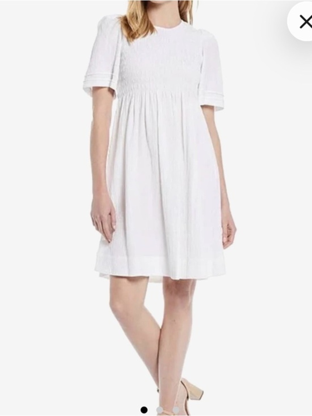 White Short Sleeve Smocked Babydoll Dress